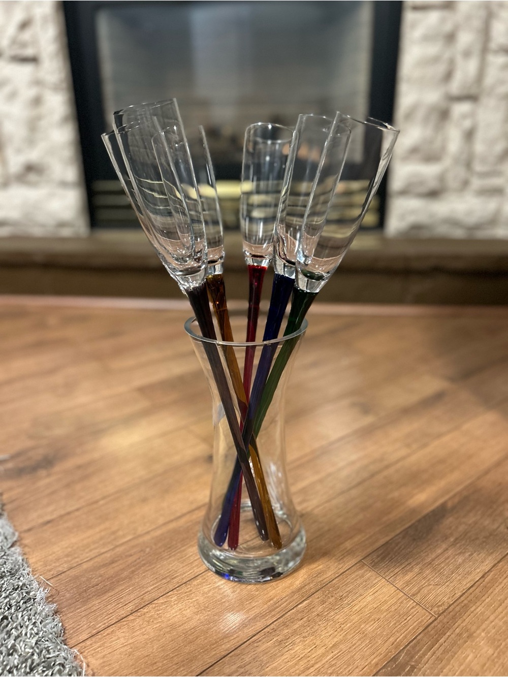 Colorful Stem Champagne Flutes - Clear Glass with Multi-Colored Stems